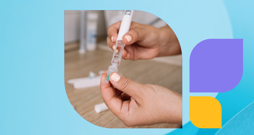 Someone holds a GLP-1 pen needle in their hands.