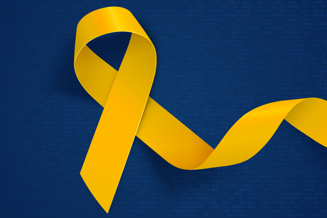 Large Banner with Blue Background and Yellow Ribbon on Top
