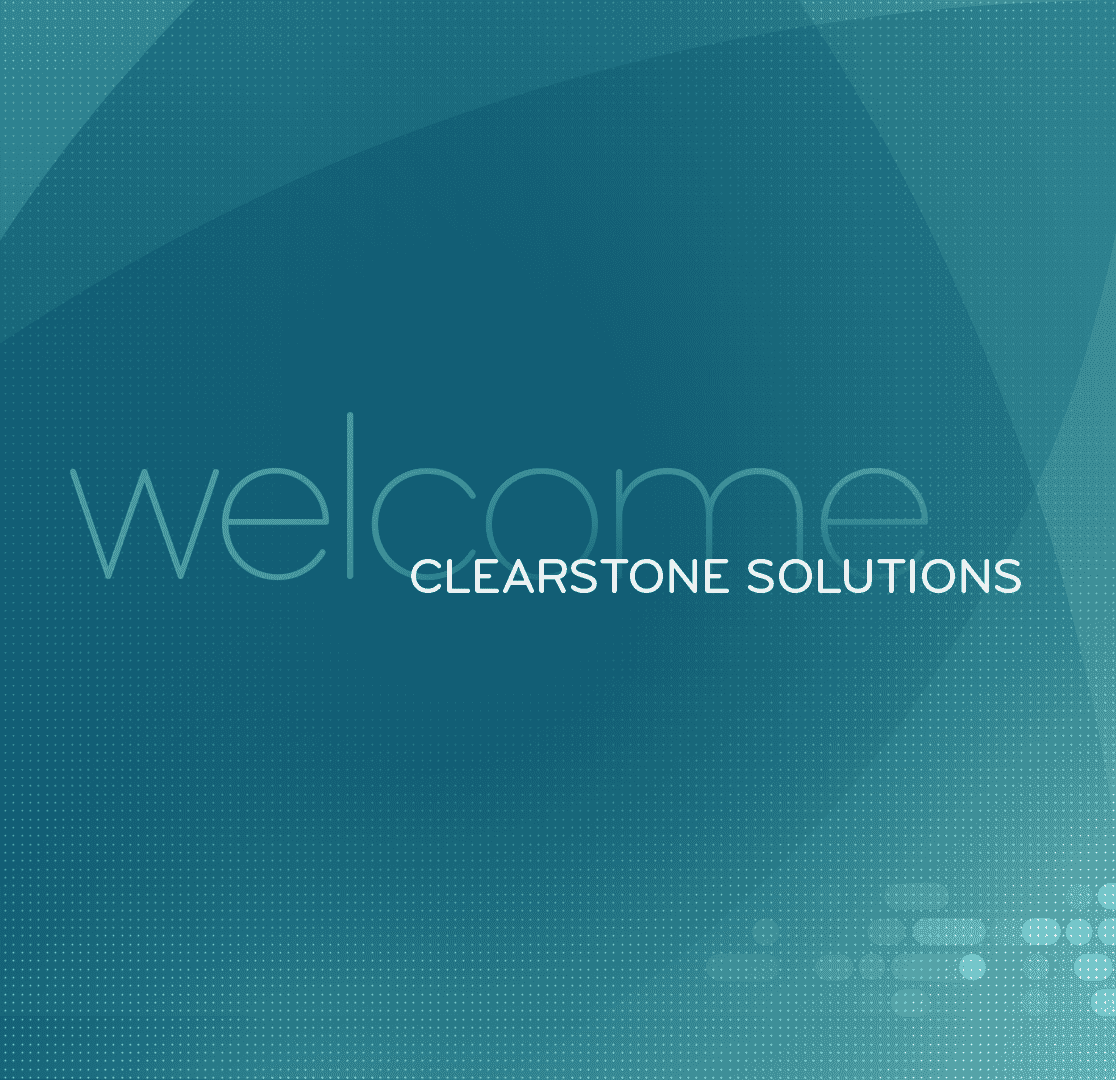 Green-Blue Banner that Says "Welcome Clearstone Solutions"